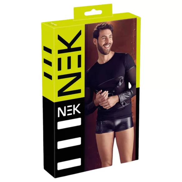 NEK - camiseta negra de manga larga con tirantes cruzados para hombre
