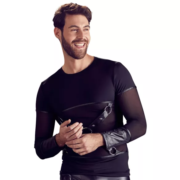 NEK - camiseta negra de manga larga con tirantes cruzados para hombre