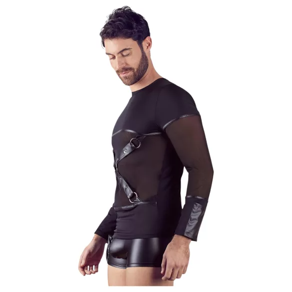 NEK - camiseta negra de manga larga con tirantes cruzados para hombre