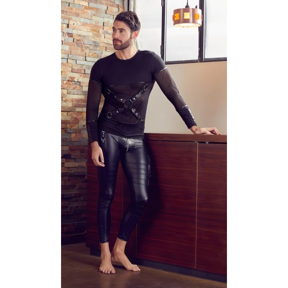 NEK - camiseta negra de manga larga con tirantes cruzados para hombre