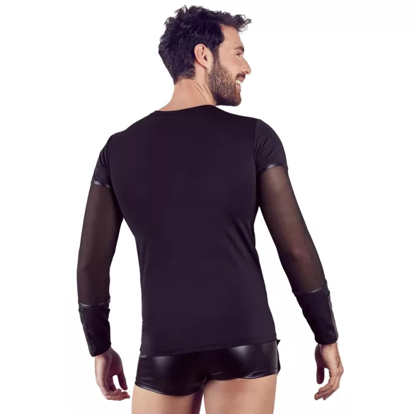 NEK - camiseta negra de manga larga con tirantes cruzados para hombre