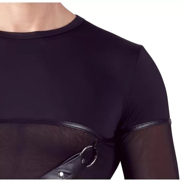 NEK - camiseta negra de manga larga con tirantes cruzados para hombre