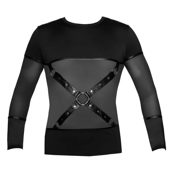 NEK - camiseta negra de manga larga con tirantes cruzados para hombre