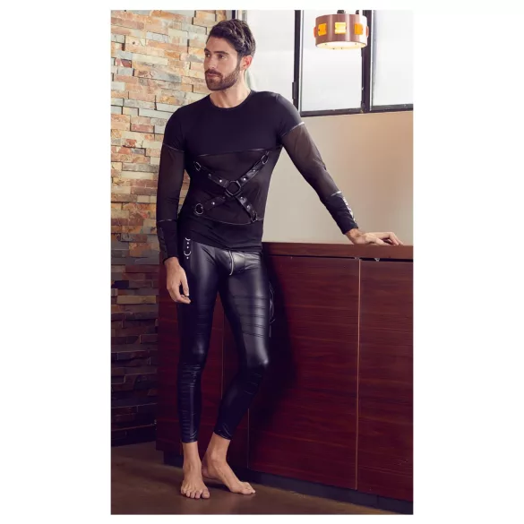 NEK - camiseta negra de manga larga con tirantes cruzados para hombre - M