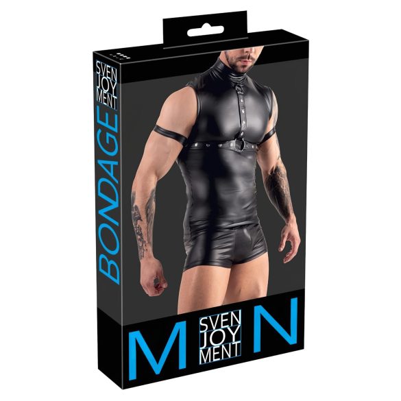Svenjoyment - top masculino negro sin mangas y con arneses para pecho - M