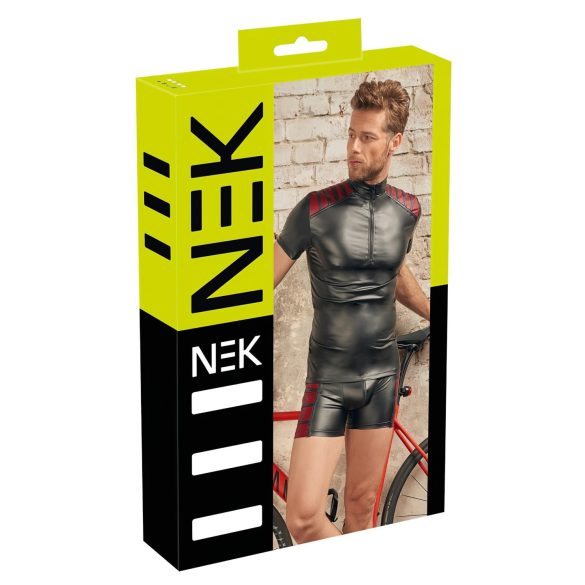 NEK - Sudadera negra con cremallera y detalles rojos para hombre - XL
