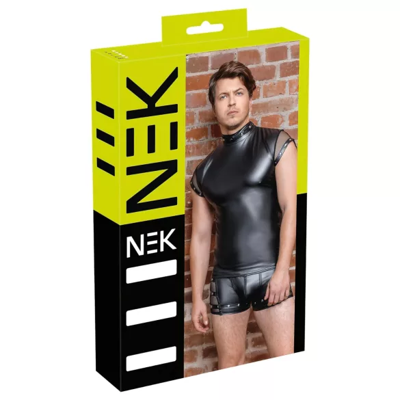 NEK - Camiseta para hombre con remaches y panel de red (negra)