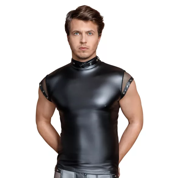 NEK - Camiseta para hombre con remaches y panel de red (negra)