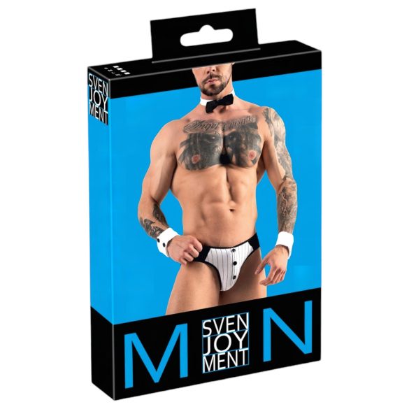 Svenjoyment - Conjunto de tanga de camarero para hombre (blanco y negro)