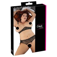 Cottelli Plus Size - conjunto sujetador perlas (negro)