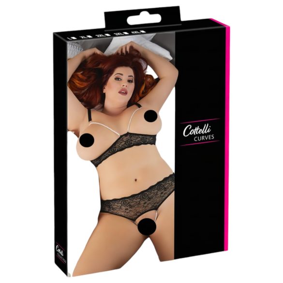 Cottelli Plus Size - set de sujetador con perlas (negro)