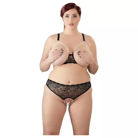 Cottelli Plus Size - conjunto de sujetador con perlas - negro