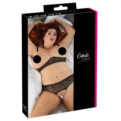   Cottelli Plus Size - conjunto de sujetador con perlas - negro - XL