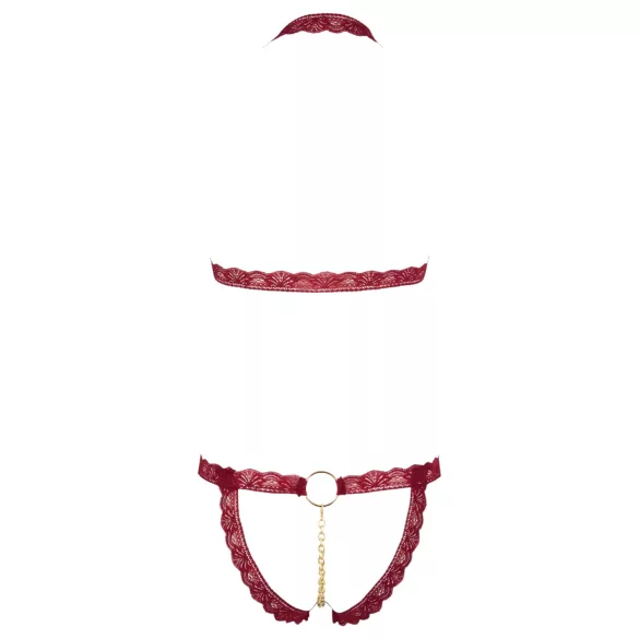 Cottelli - conjunto de lencería con sujetador abierto y aros metálicos - rojo
