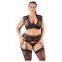 Cottelli Plus Size - Conjunto de encaje y strass (negro)