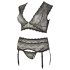 Cottelli Plus Size - Conjunto de encaje y strass (negro)
