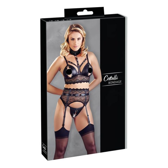 Cottelli Bondage - Conjunto de lencería de encaje con esposas (negro)