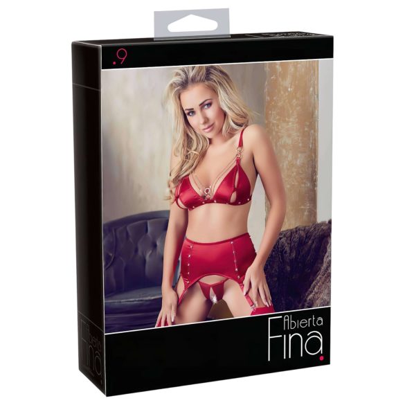 Abierta Fina - Conjunto de lencería rojo con cadenas brillantes - M