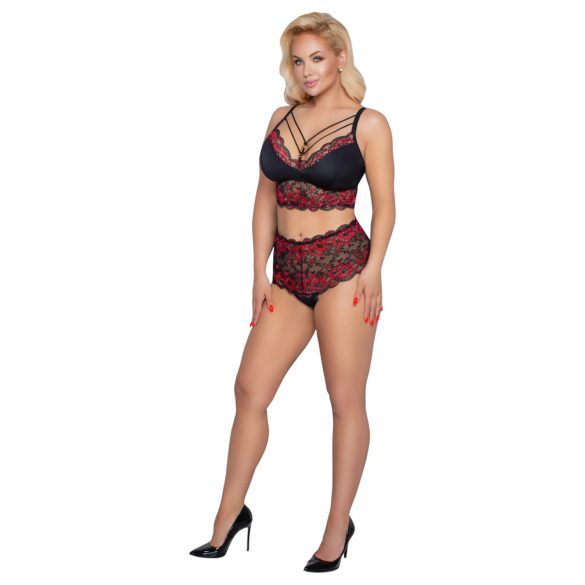 Cottelli Curvies - conjunto de lencería floral de encaje (negro)