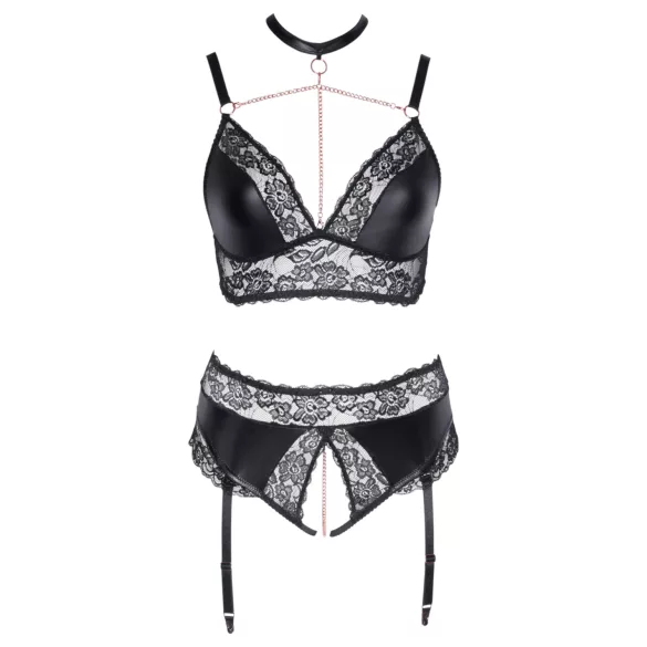 Cottelli Curves - conjunto de lencería efecto brillante - negro