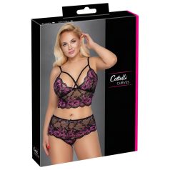 Cottelli Plus Size - Conjunto floral (negro-morado)