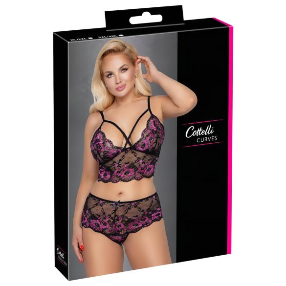 Cottelli Plus Size - Set floral sujetador (negro-violeta)