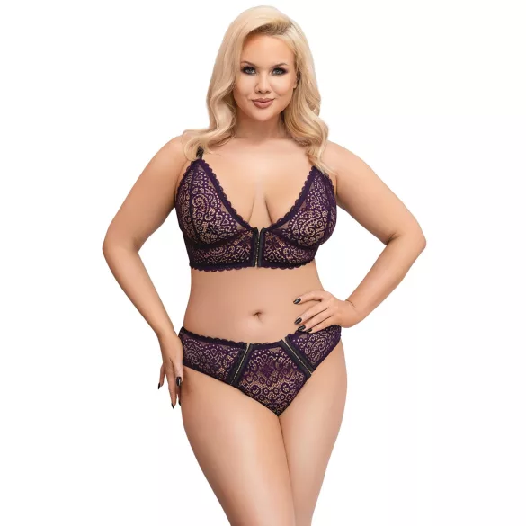 Cottelli Plus Size - juego de sujetador transparente con diseño (lila)