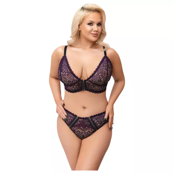 Cottelli Plus Size - juego de sujetador transparente con diseño (lila)