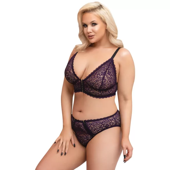 Cottelli Plus Size - juego de sujetador transparente con diseño (lila)