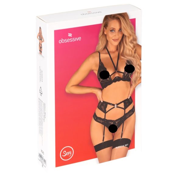 / Obsessive Alessya - Conjunto de lencería de encaje (negro) - M/L
