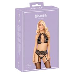 Beso tentador: Set de sujetador de encaje halter (negro)