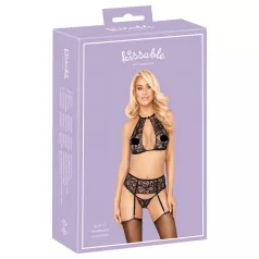   Beso tentador: Set de sujetador de encaje halter (negro) - L/XL