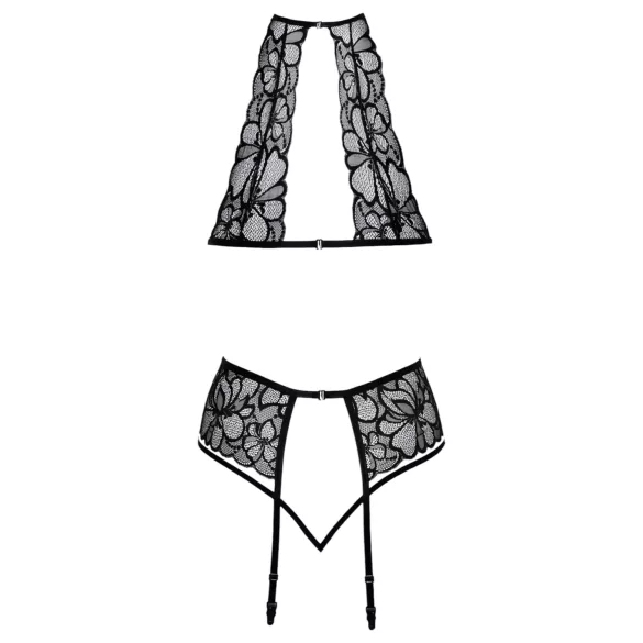 Beso tentador: Set de sujetador de encaje halter (negro) - L/XL