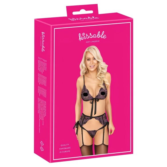 Besable - conjunto de sujetador bordado rosa-lila (negro)