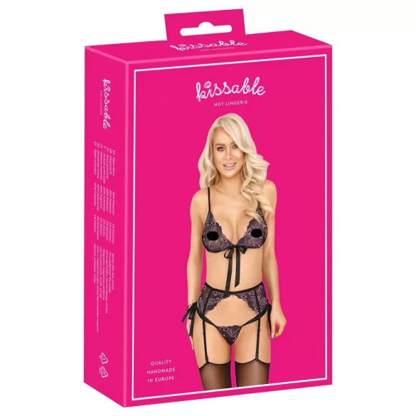 Besable - conjunto de sujetador bordado rosa-lila (negro)