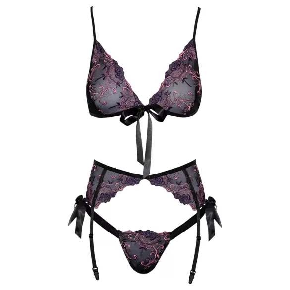 Besable - conjunto de sujetador bordado rosa-lila (negro) - L/XL