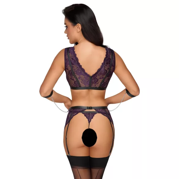 Cottelli Bondage - conjunto de lencería y esposas (negro-morado) - M