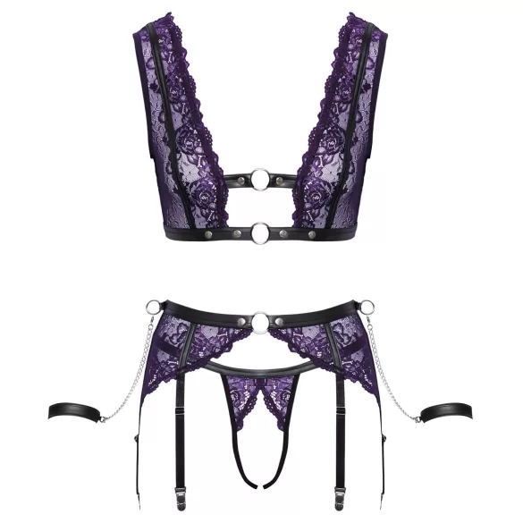 Cottelli Bondage - conjunto de lencería y esposas (negro-morado) - M