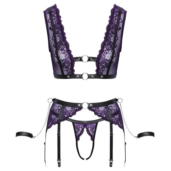 Cottelli Bondage - conjunto de lencería y esposas (negro-morado) - L