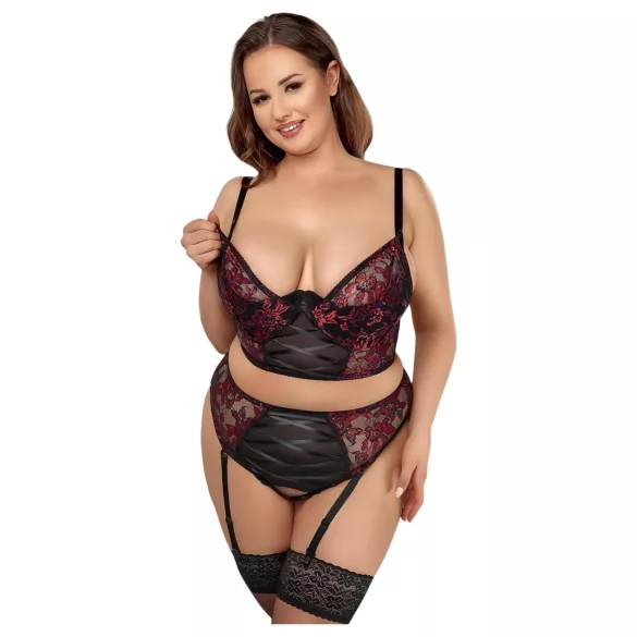 Cottelli Plus Size - conjunto lencería tallas grandes - sujetador y tanga - rojo