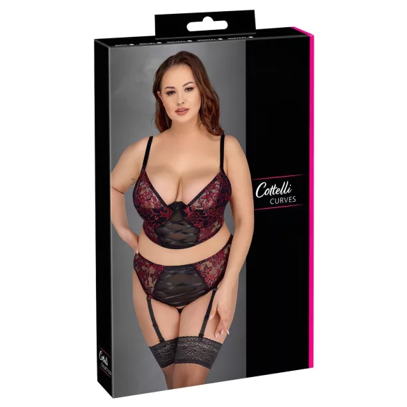 Cottelli Plus Size - conjunto lencería tallas grandes - sujetador y tanga - rojo