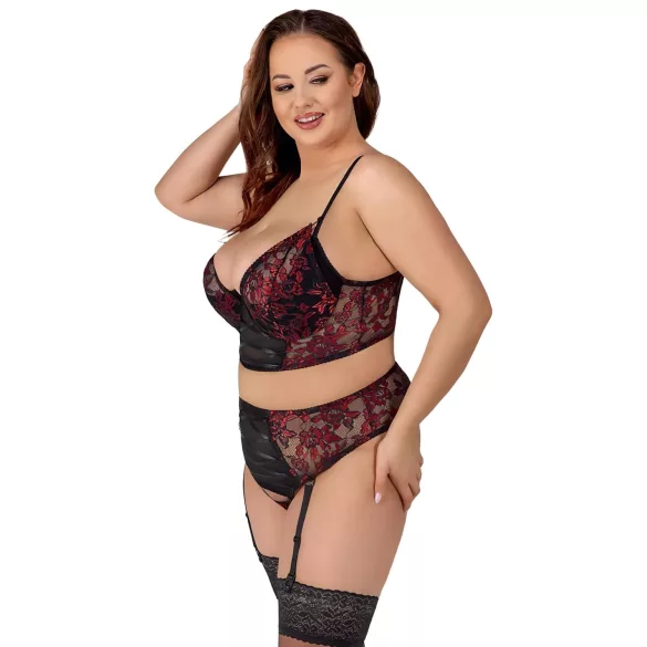 Cottelli Plus Size - conjunto lencería tallas grandes - sujetador y tanga - rojo - 90C/XL
