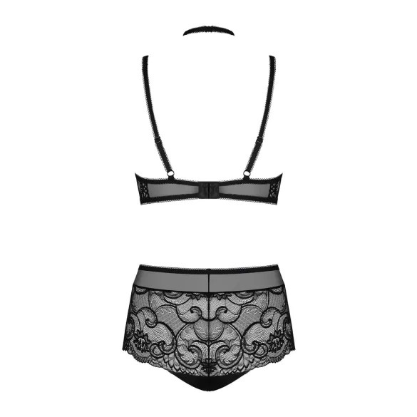 Obsessive Elizenes - conjunto de sujetador estampado y transparente (negro)