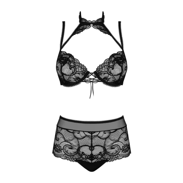 Obsessive Elizenes - conjunto de sujetador estampado y transparente (negro) - L/XL