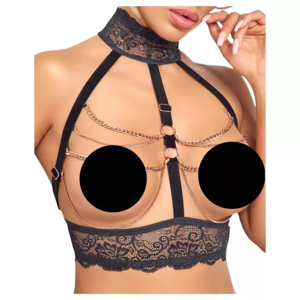 Abierta Fina - conjunto lencería abierta con cadenas - negro - M