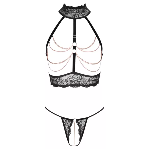 Abierta Fina - conjunto lencería abierta con cadenas - negro - M