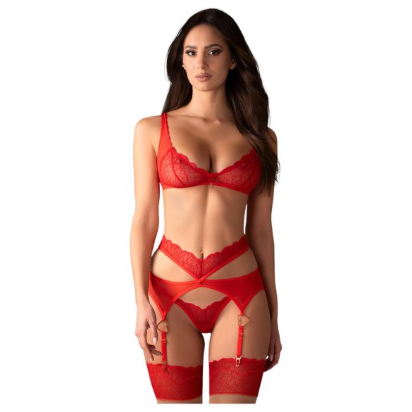 Obsessive Cupid Desir - Conjunto de lencería de encaje (rojo)