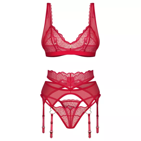 Obsessive Cupid Desir - conjunto lencería encaje - rojo