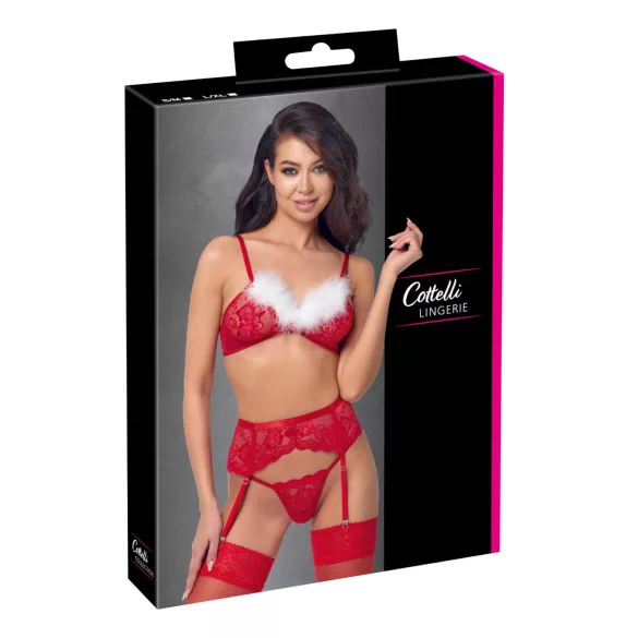 Cottelli - conjunto de sujetador navideño con encaje - rojo