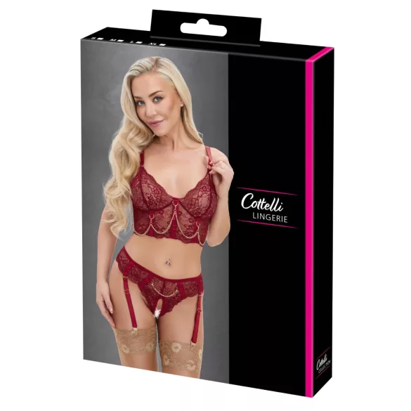 Cottelli - conjunto de dos piezas con liguero de encaje (rojo) - M
